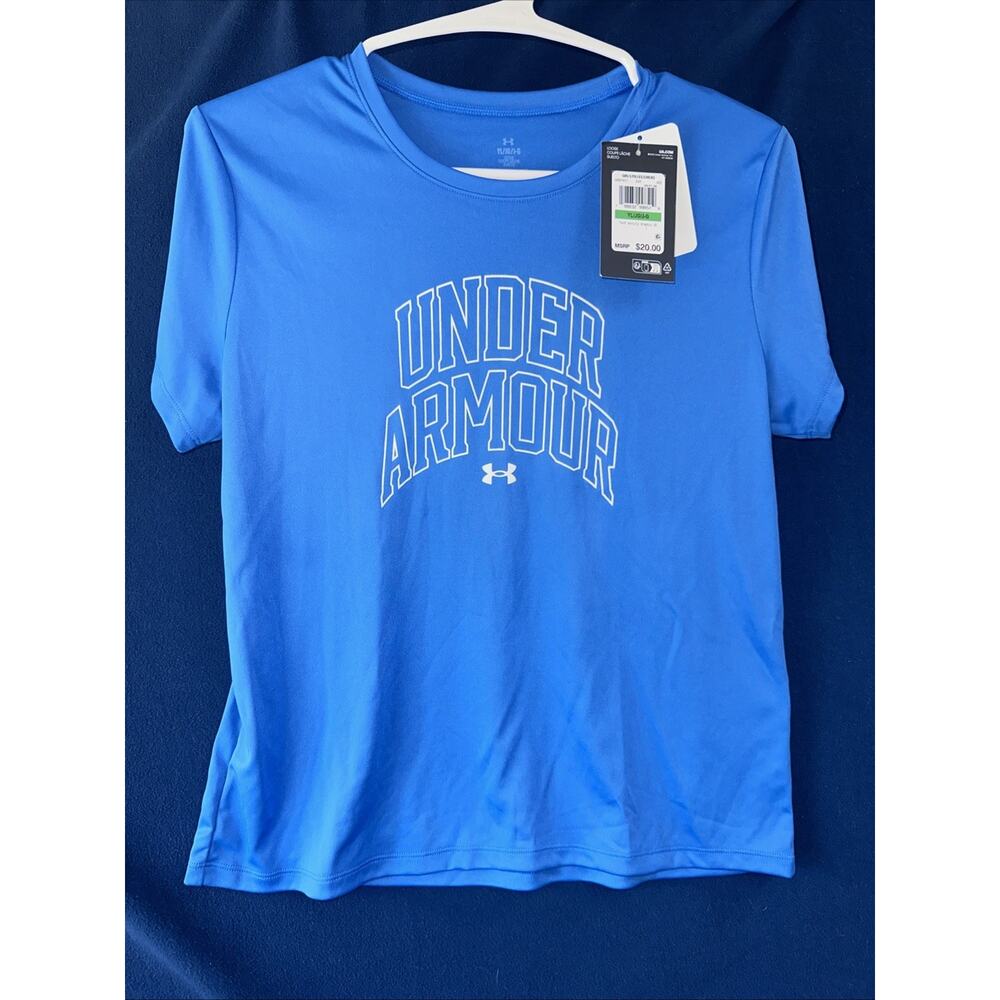 Under Armour Tech Varsity Graphic Youth Girls T-Shirt Blue NWT 6007917 Size YXL